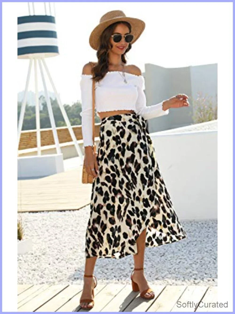 Boho Leopard High Low Wrap Midi Skirt with Slit Beach Cover Up